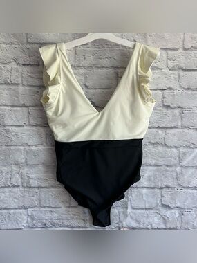 summersalt Two-Tone Ruffle Strap One-Piece Swimsuit - Cream & Black
